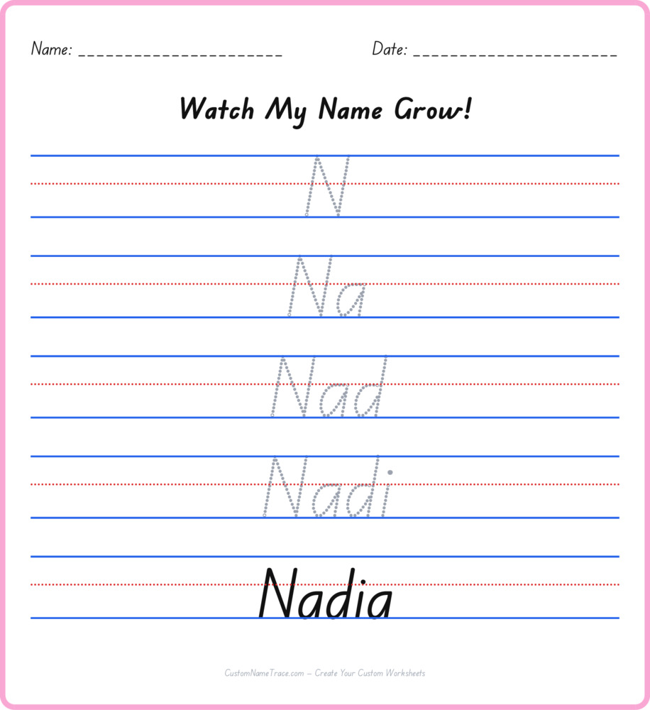 Free Nadia custom name tracing - pyramid free worksheet
