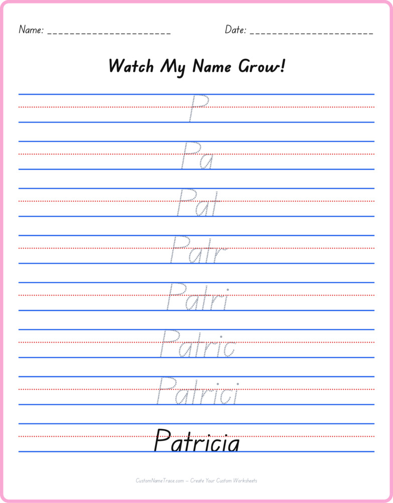 Free Patricia custom name tracing - pyramid free worksheet