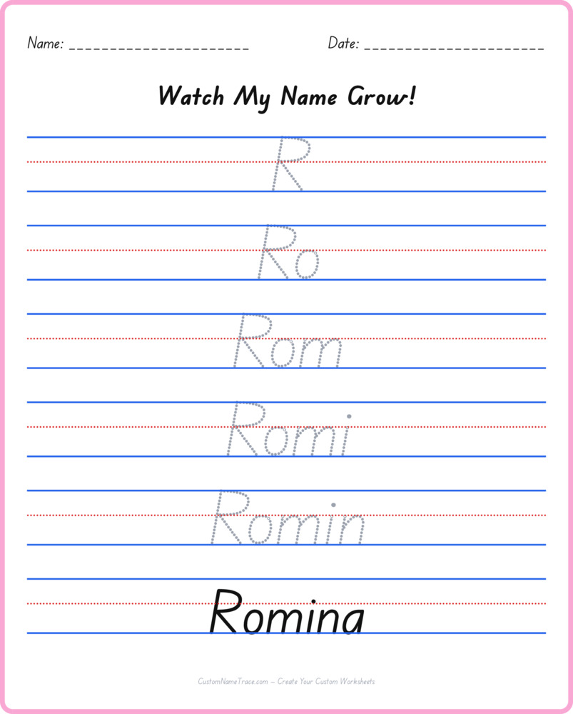 Free Romina custom name tracing - pyramid free worksheet