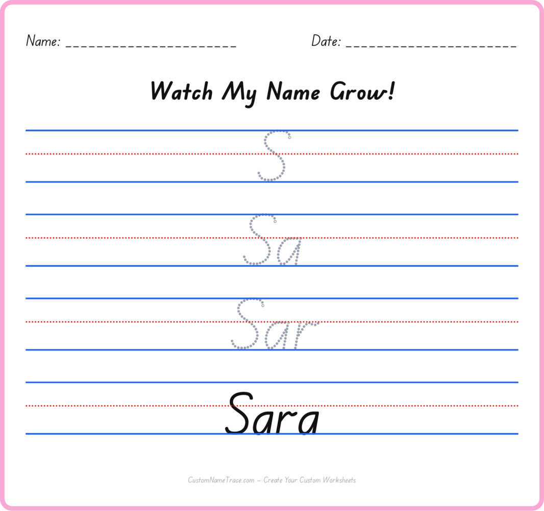 Free Sara custom name tracing - pyramid free worksheet