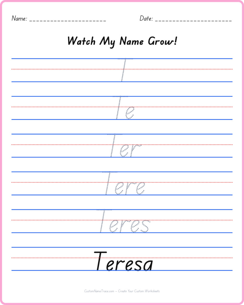 Free Teresa custom name tracing - pyramid free worksheet