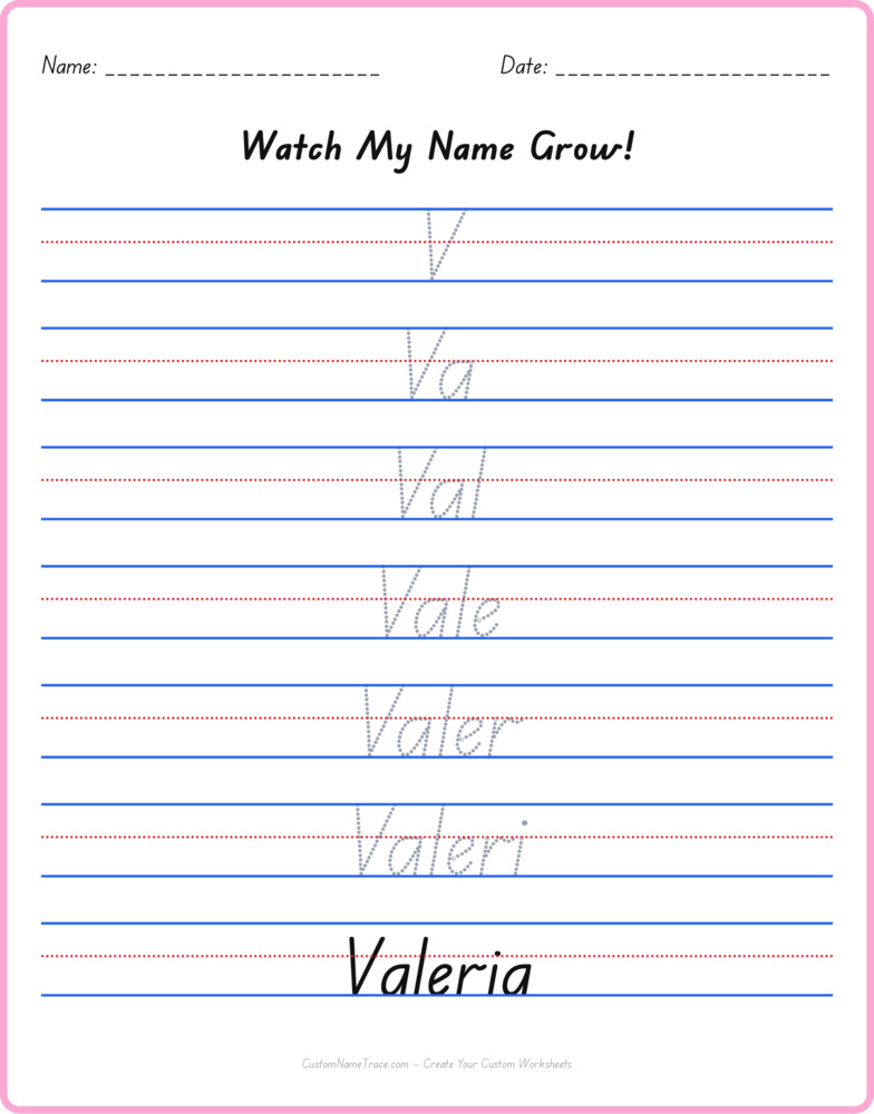 Free Valeria custom name tracing - pyramid free worksheet