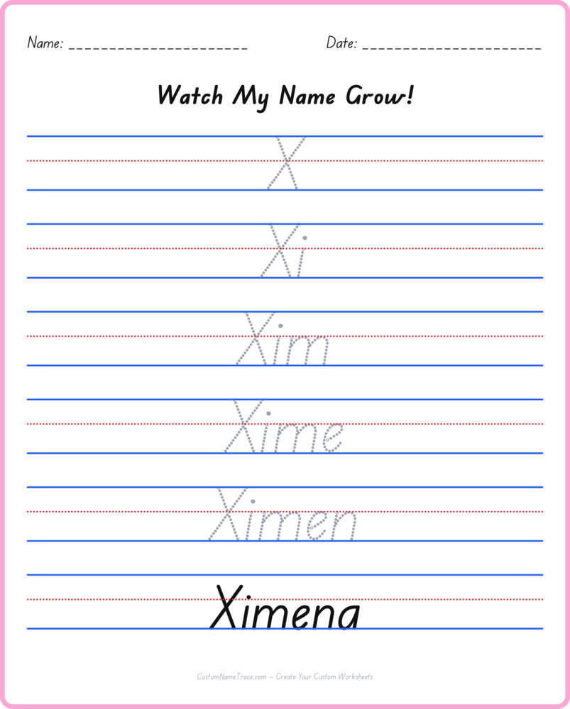Free Ximena custom name tracing - pyramid free worksheet
