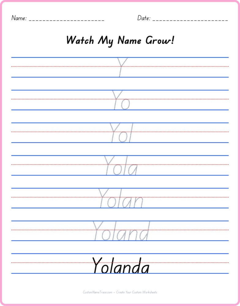 Free Yolanda custom name tracing - pyramid free worksheet