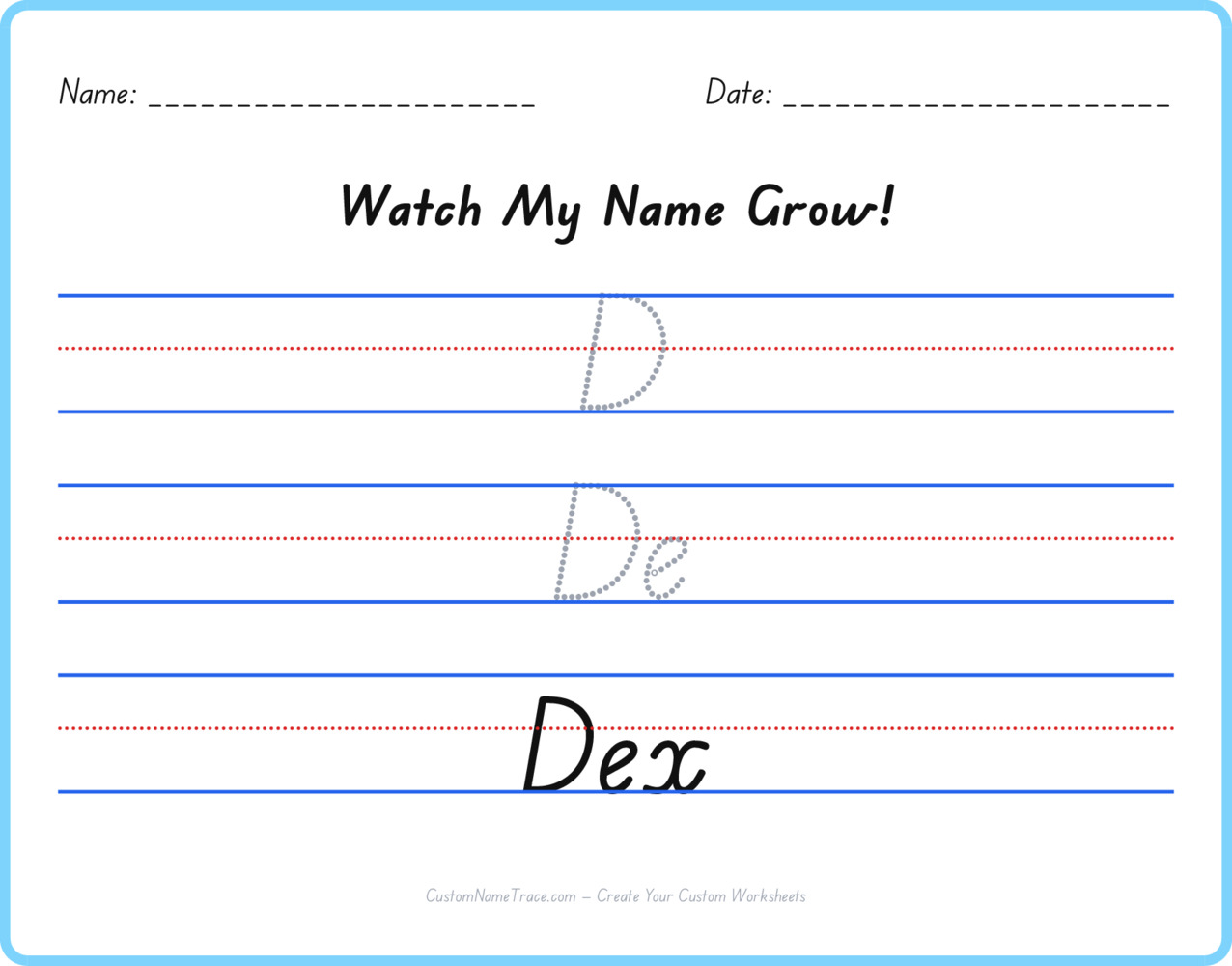 Free Dex custom name tracing - pyramid free worksheet