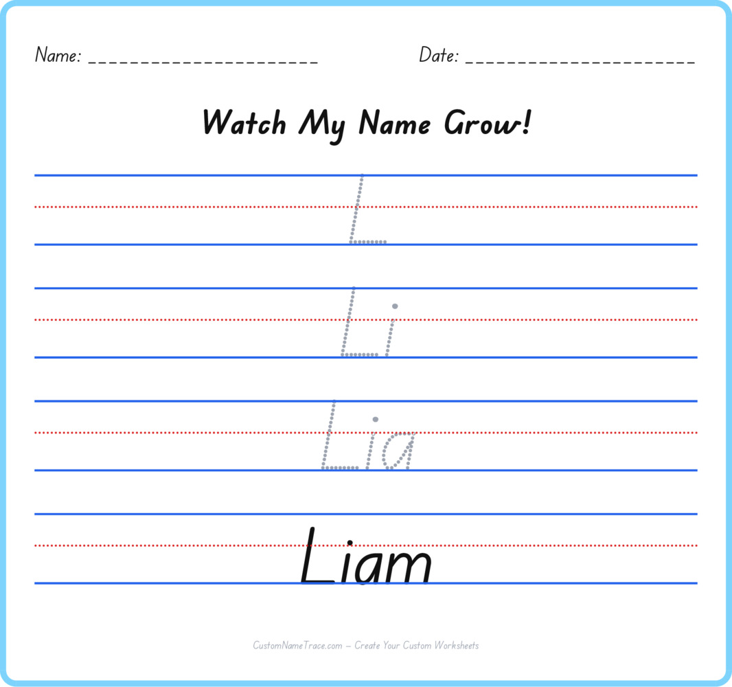 Free Liam custom name tracing - pyramid free worksheet