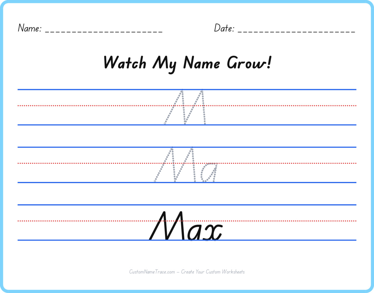 Free Max custom name tracing - pyramid free worksheet