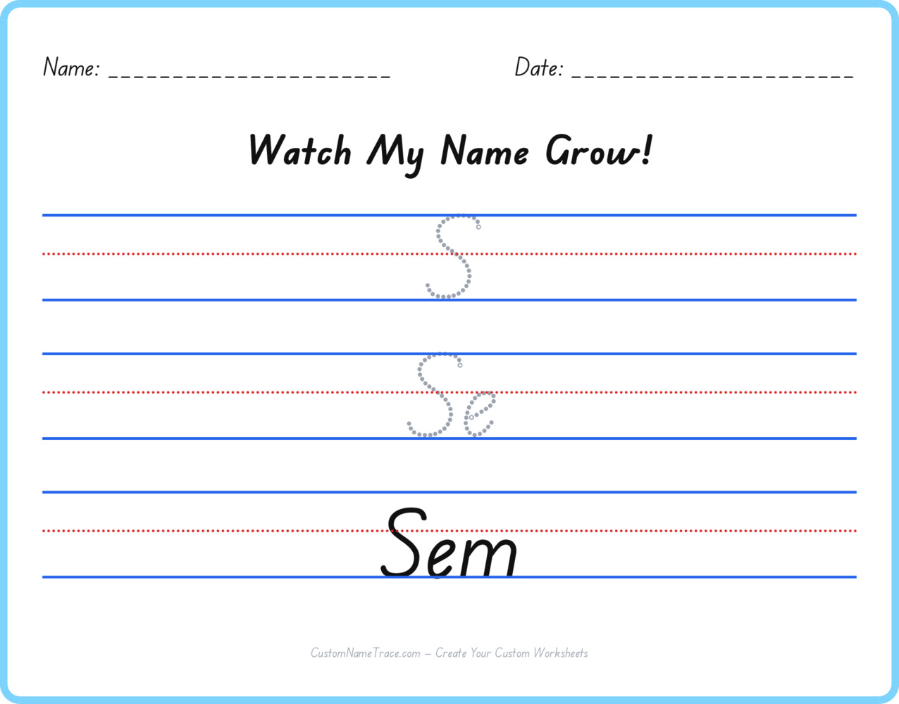 Free Sem custom name tracing - pyramid free worksheet