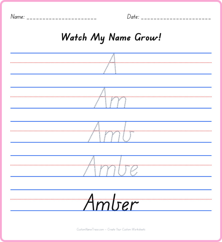 Free Amber custom name tracing - pyramid free worksheet