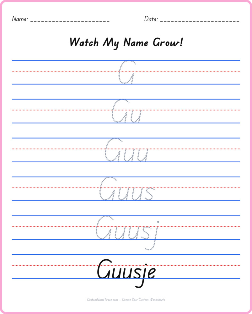 Free Guusje custom name tracing - pyramid free worksheet