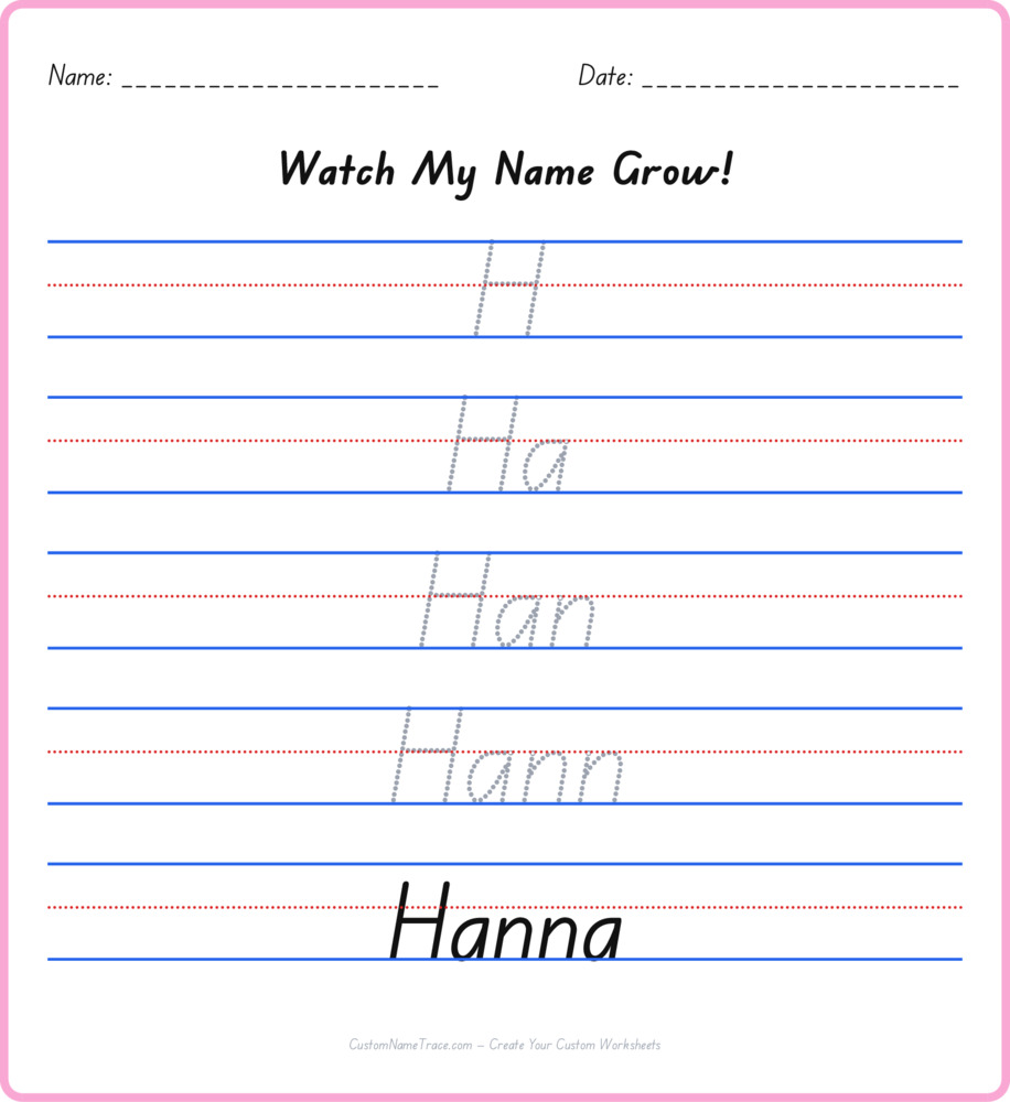 Free Hanna custom name tracing - pyramid free worksheet