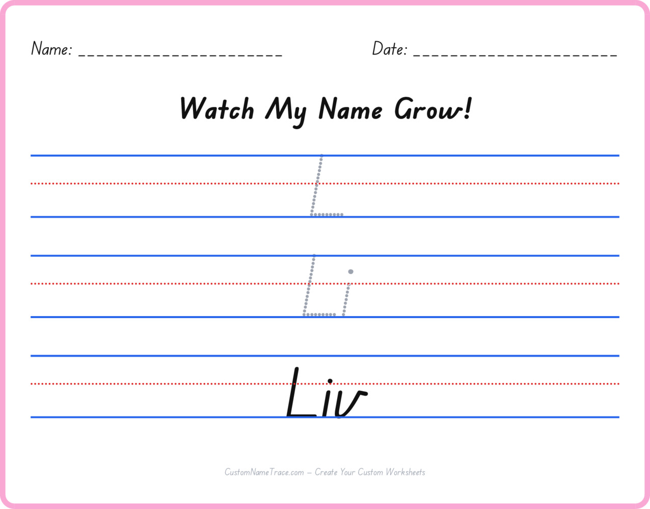 Free Liv custom name tracing - pyramid free worksheet