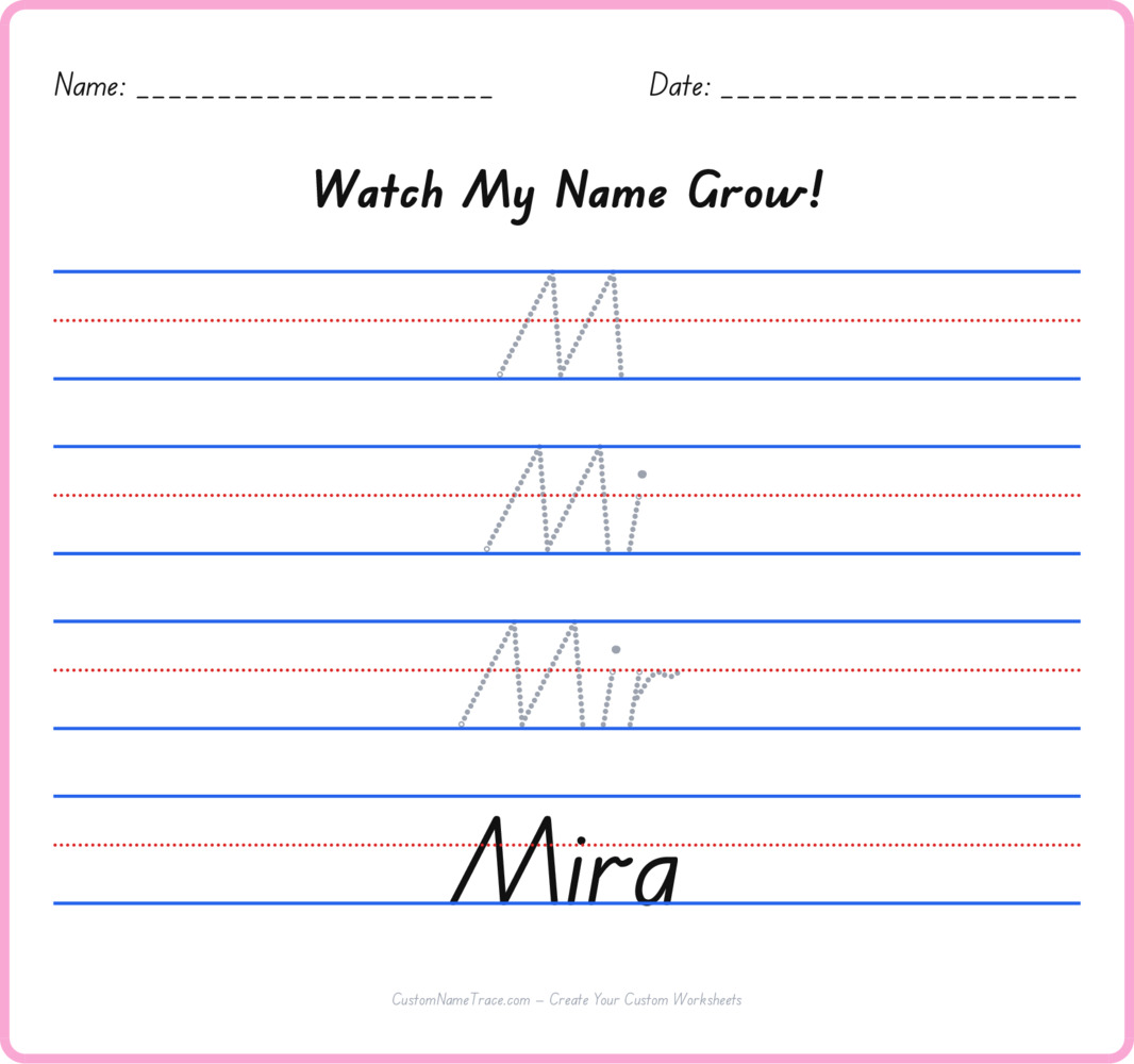 Free Mira custom name tracing - pyramid free worksheet