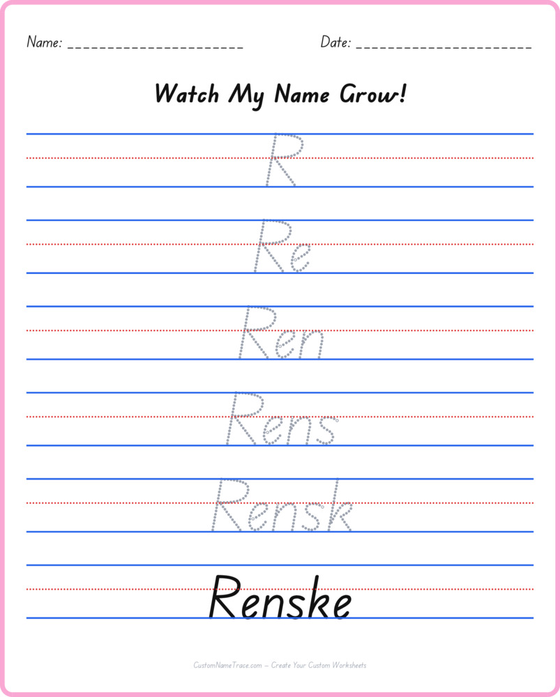 Free Renske custom name tracing - pyramid free worksheet