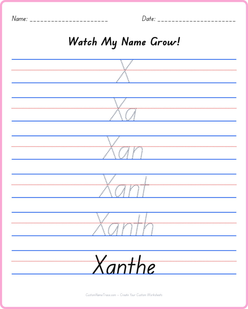 Free Xanthe custom name tracing - pyramid free worksheet