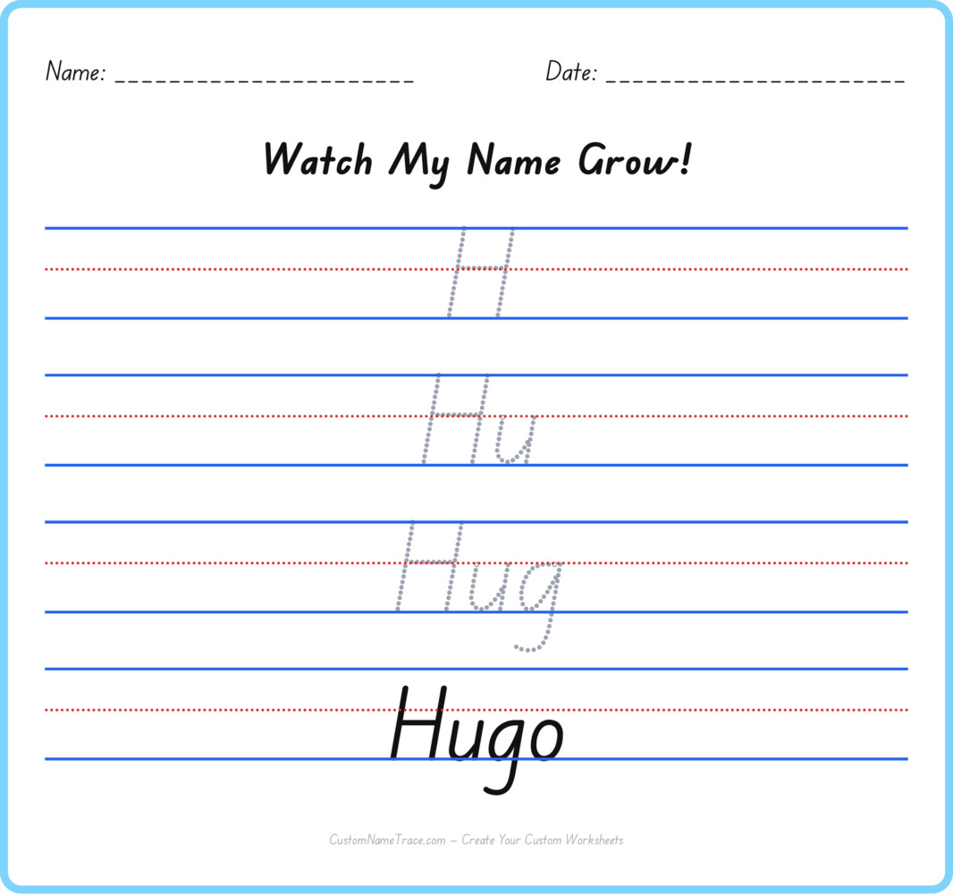 Free Hugo custom name tracing - pyramid free worksheet