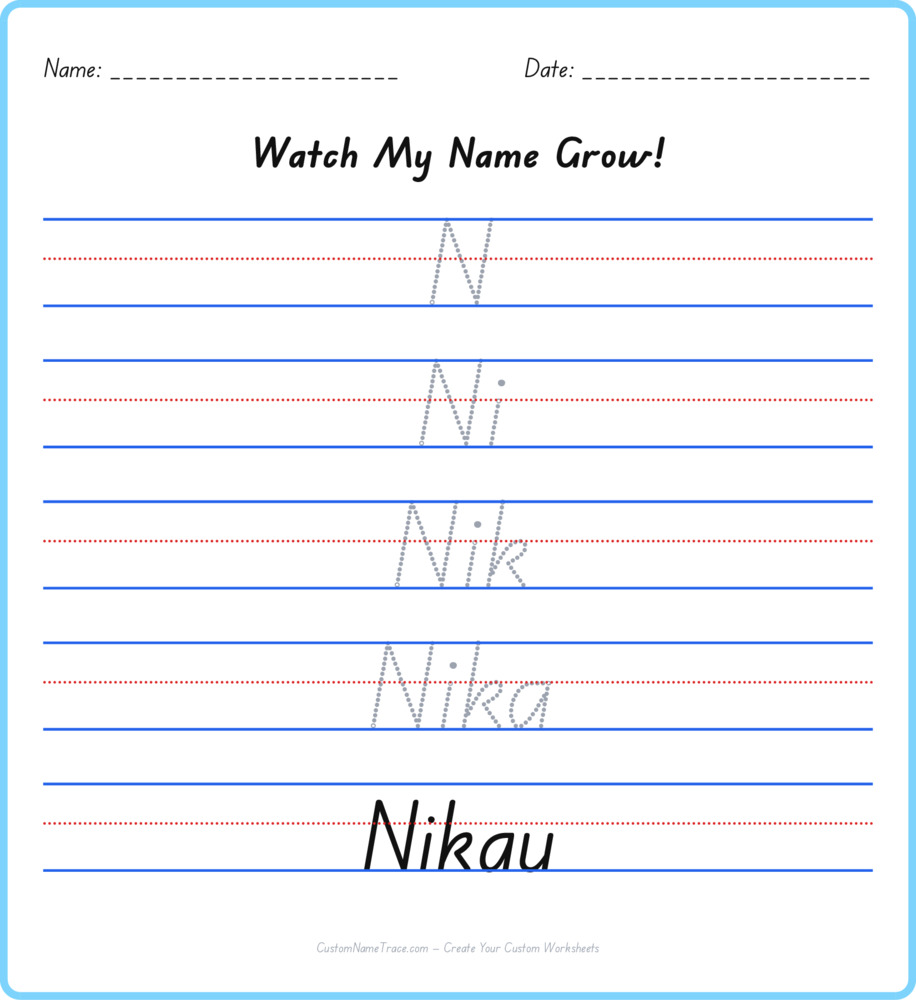 Free Nikau custom name tracing - pyramid free worksheet