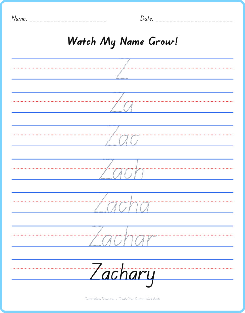 Free Zachary custom name tracing - pyramid free worksheet