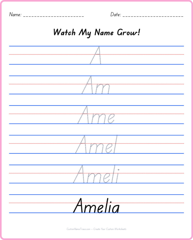 Free Amelia custom name tracing - pyramid free worksheet
