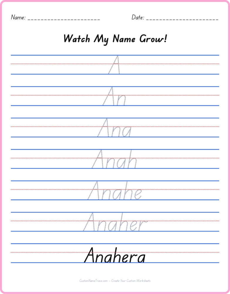 Free Anahera custom name tracing - pyramid free worksheet