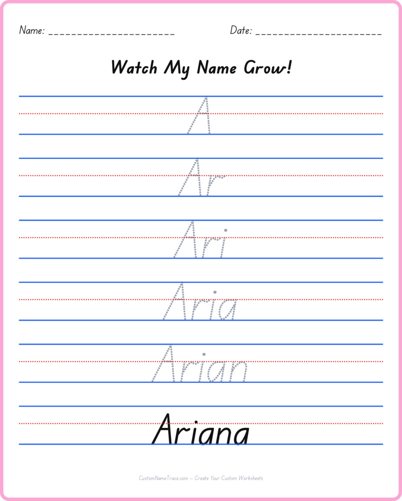 Free Ariana custom name tracing - pyramid free worksheet