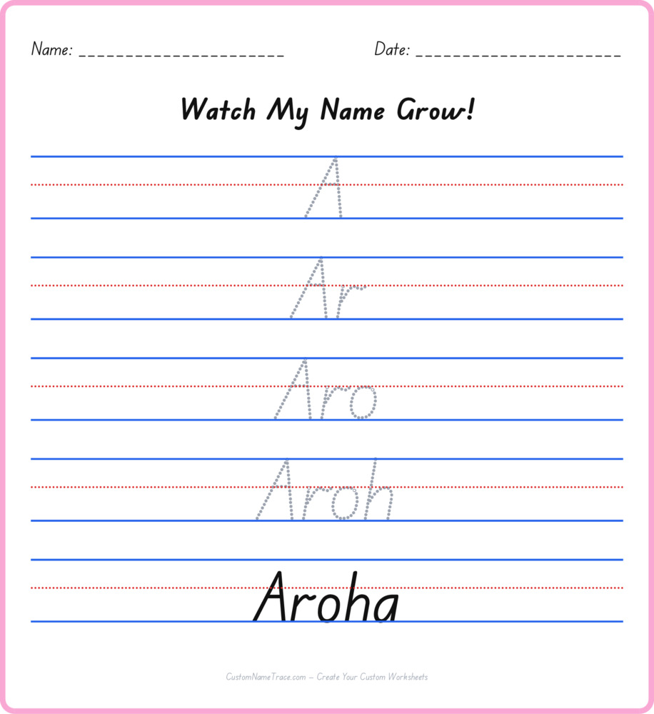 Free Aroha custom name tracing - pyramid free worksheet