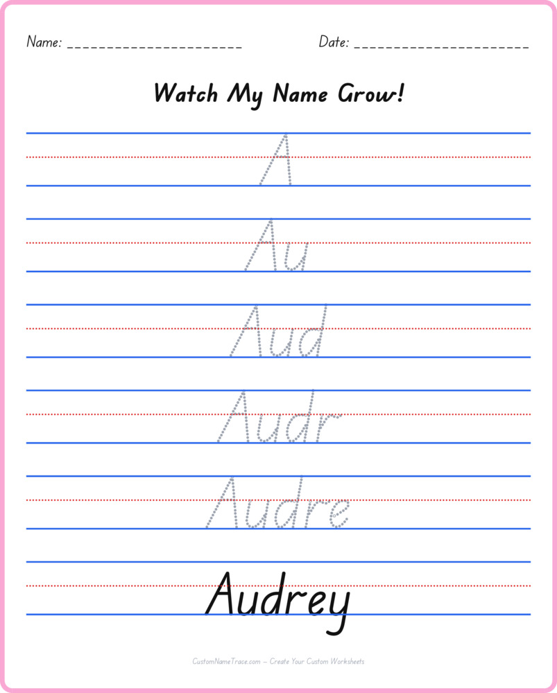 Free Audrey custom name tracing - pyramid free worksheet