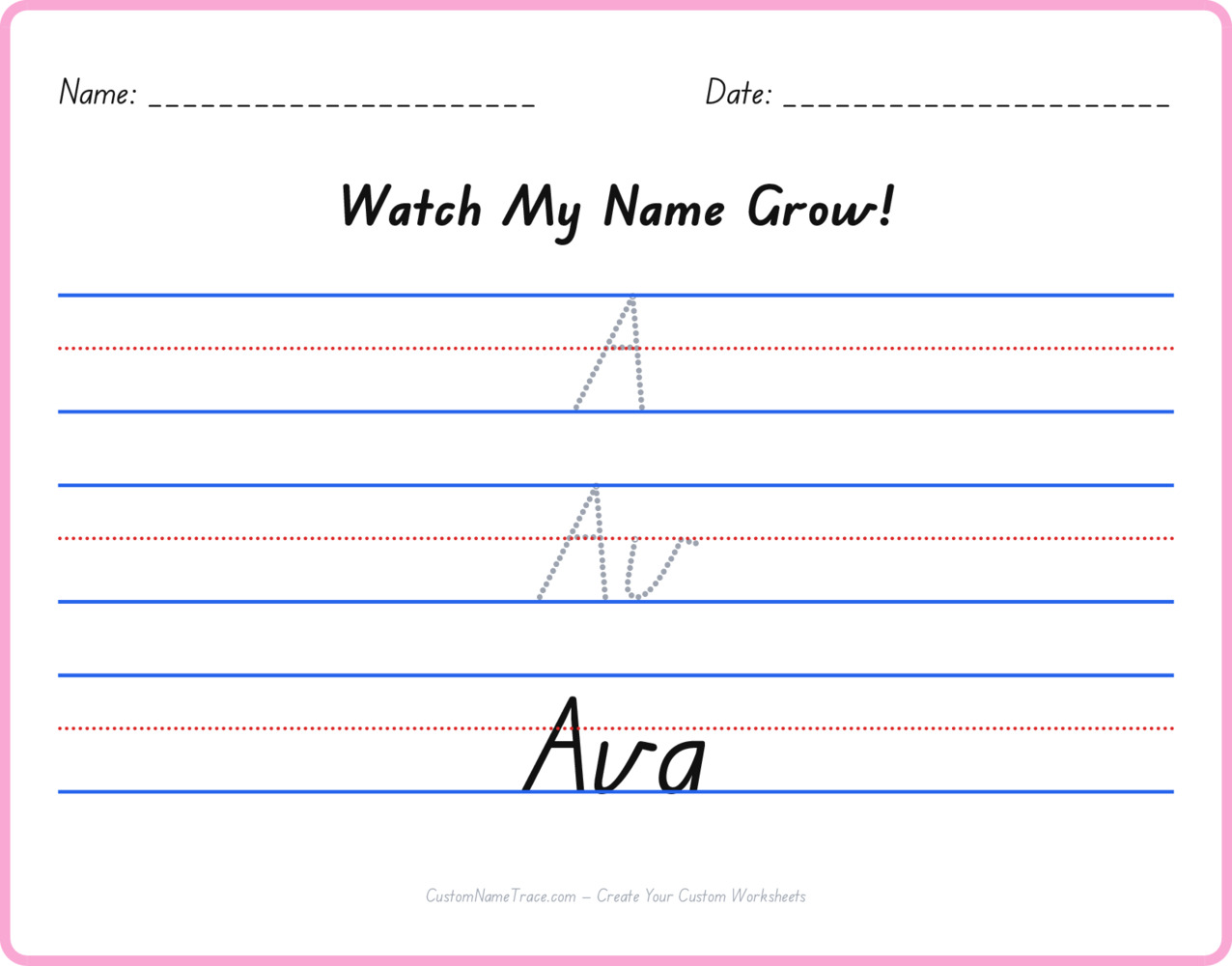 Free Ava custom name tracing - pyramid free worksheet