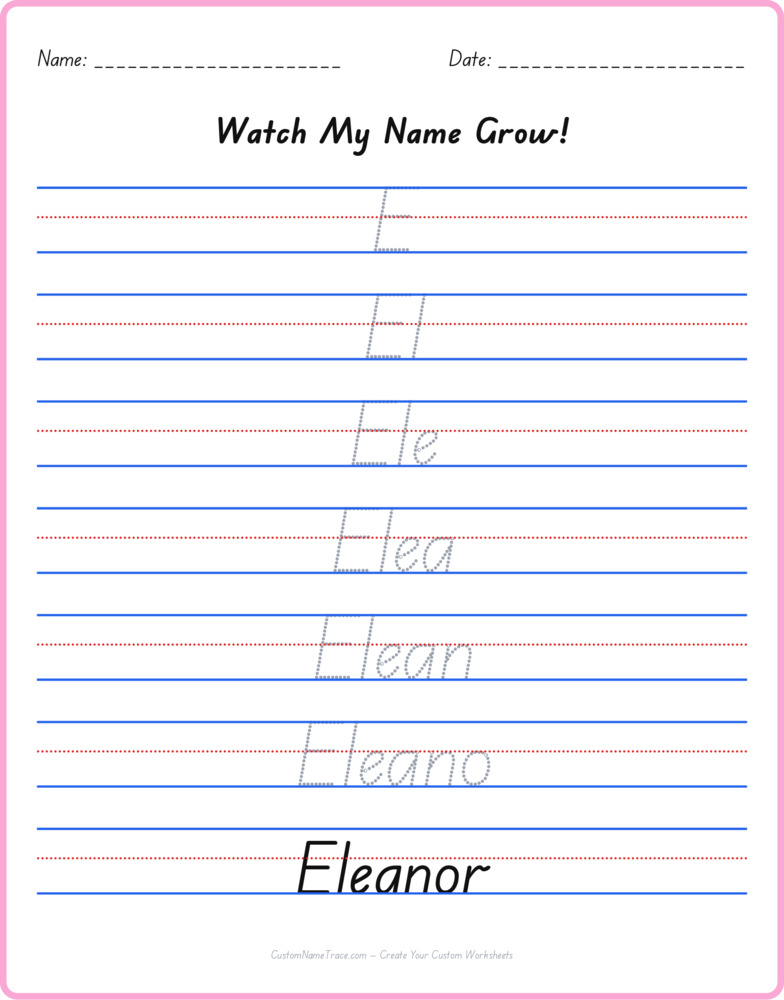 Free Eleanor custom name tracing - pyramid free worksheet