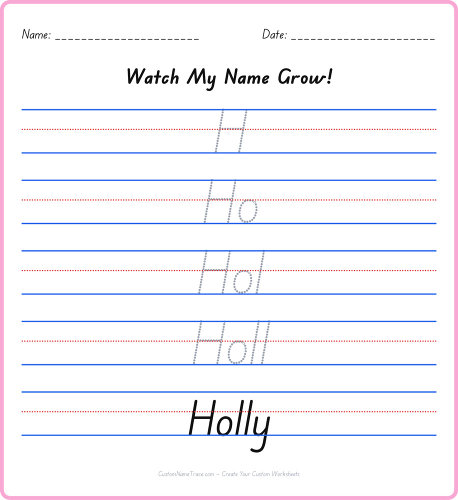 Free Holly custom name tracing - pyramid free worksheet