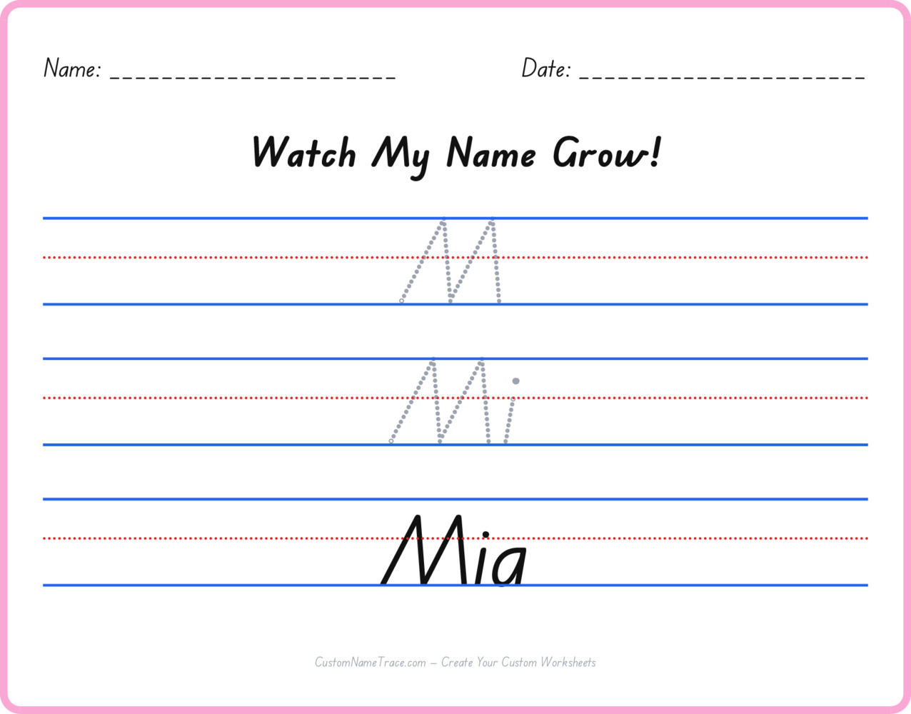 Free Mia custom name tracing - pyramid free worksheet