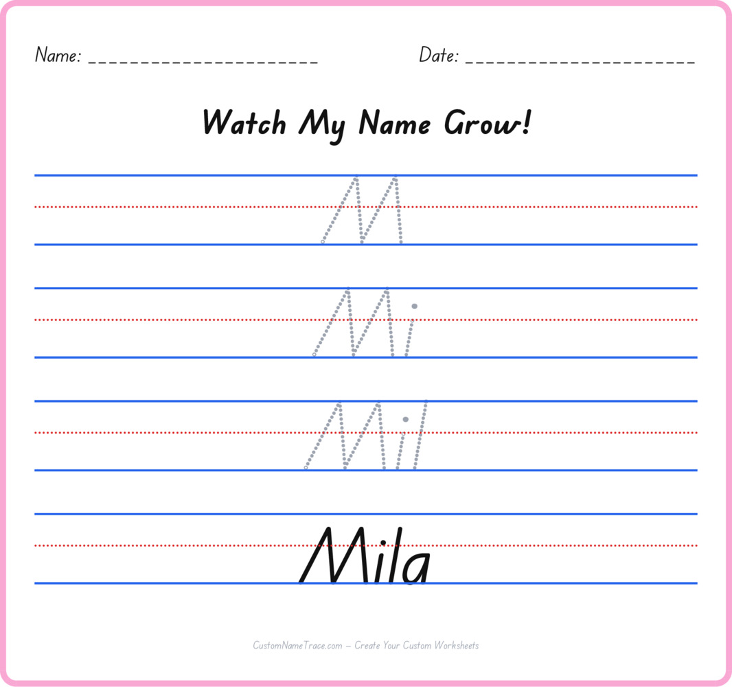 Free Mila custom name tracing - pyramid free worksheet