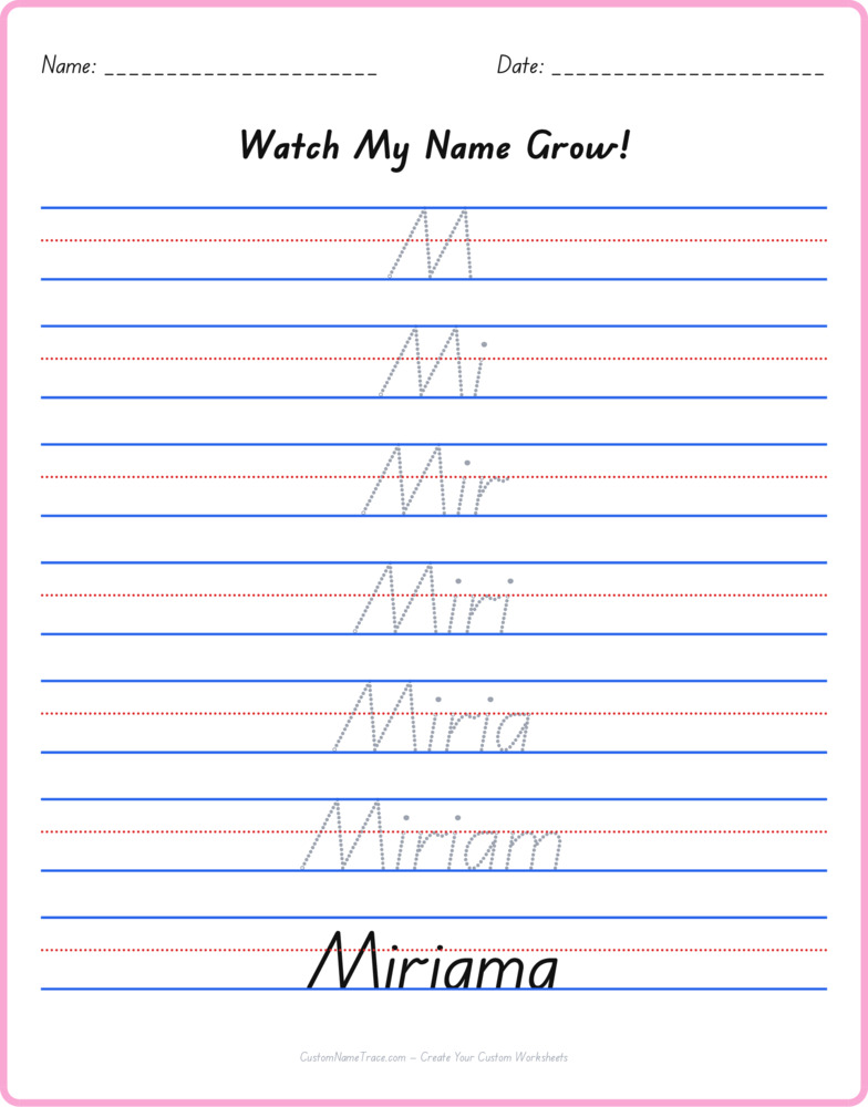 Free Miriama custom name tracing - pyramid free worksheet