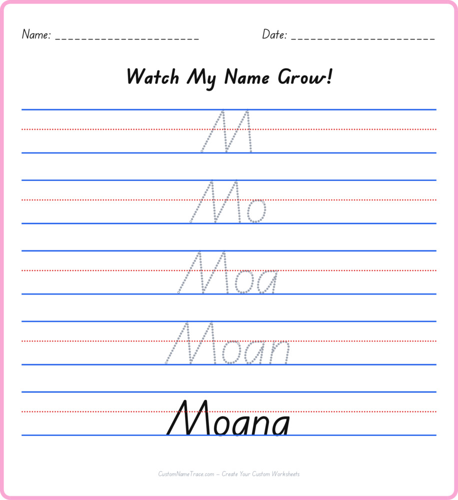 Free Moana custom name tracing - pyramid free worksheet