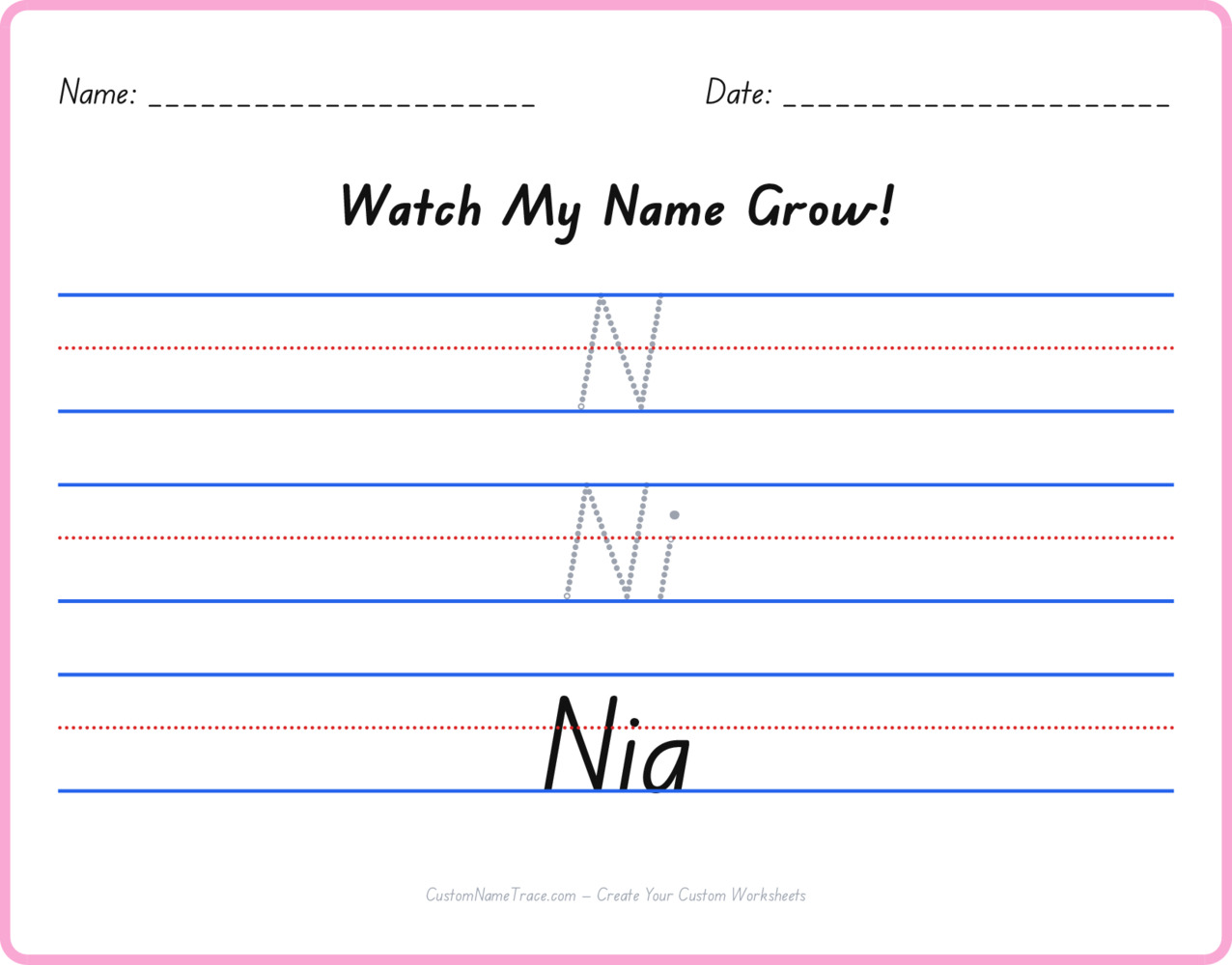 Free Nia custom name tracing - pyramid free worksheet