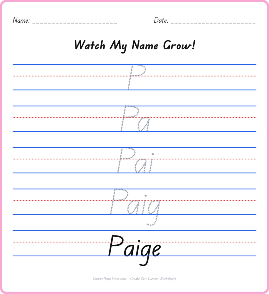 Free Paige custom name tracing - pyramid free worksheet
