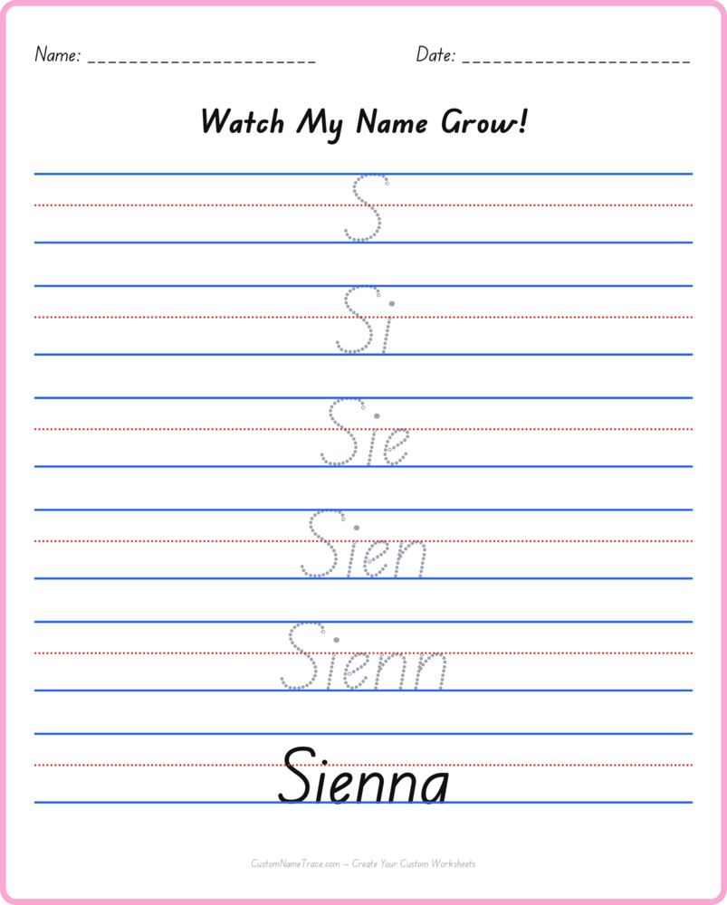 Free Sienna custom name tracing - pyramid free worksheet