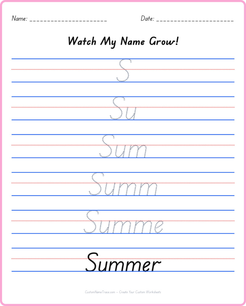 Free Summer custom name tracing - pyramid free worksheet