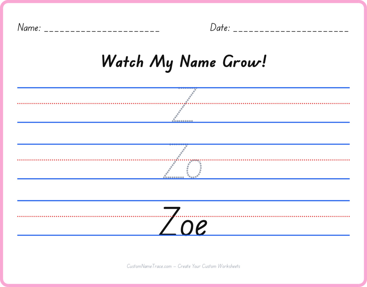 Free Zoe custom name tracing - pyramid free worksheet