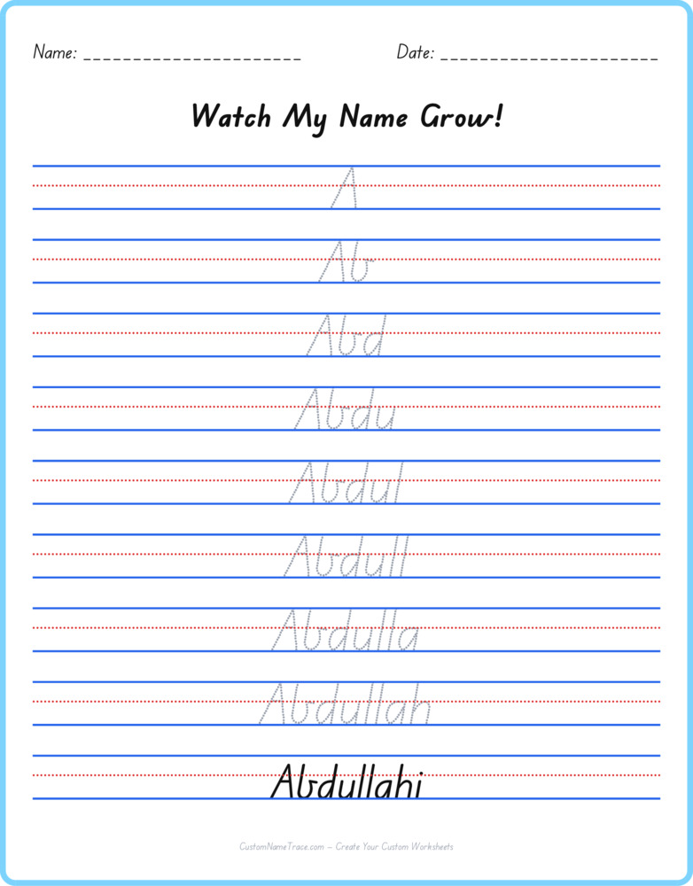 Free Abdullahi custom name tracing - pyramid free worksheet