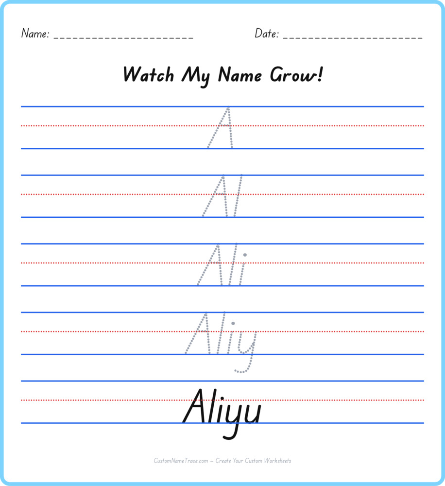 Free Aliyu custom name tracing - pyramid free worksheet