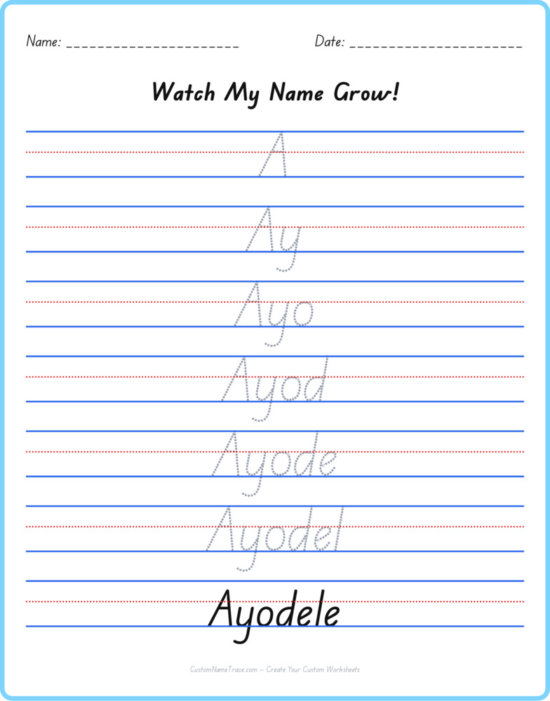 Free Ayodele custom name tracing - pyramid free worksheet