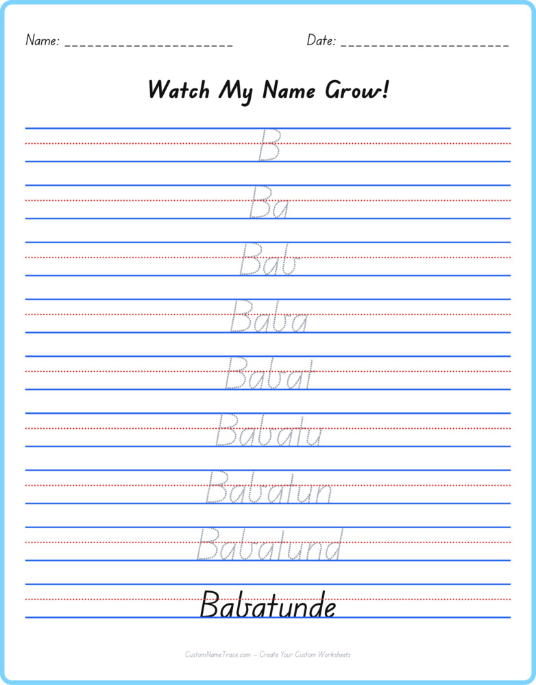 Free Babatunde custom name tracing - pyramid free worksheet