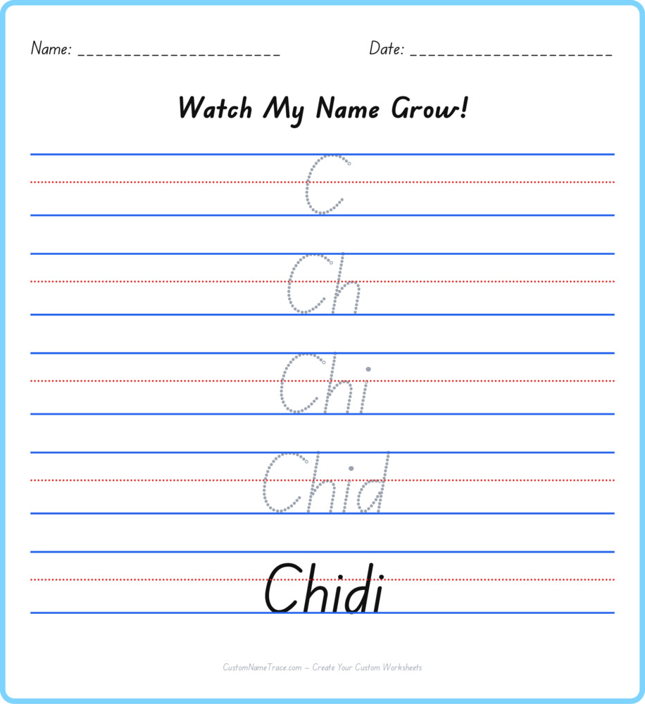 Free Chidi custom name tracing - pyramid free worksheet