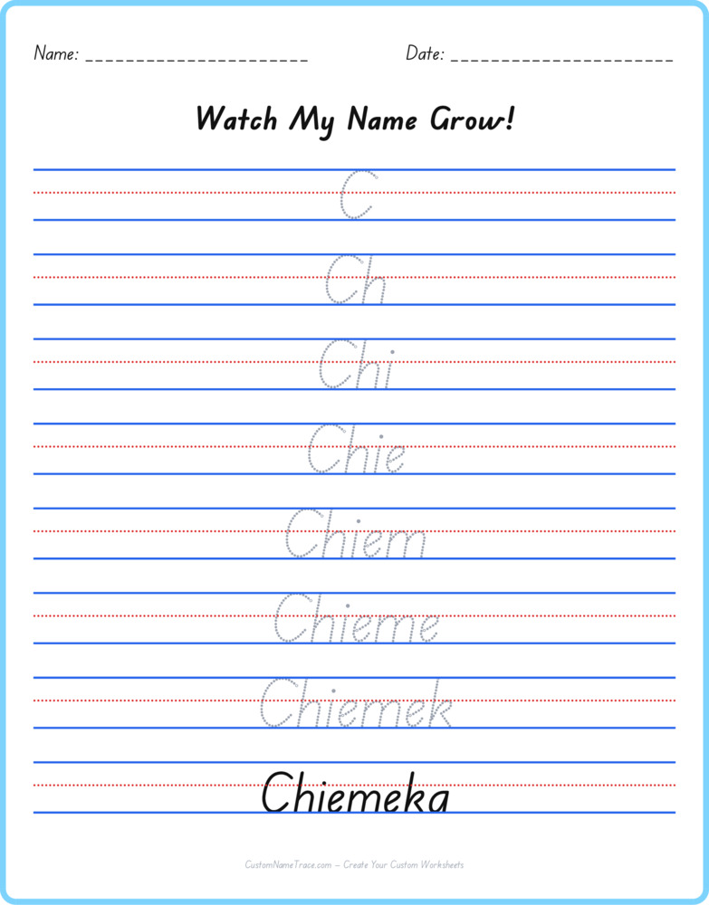Free Chiemeka custom name tracing - pyramid free worksheet