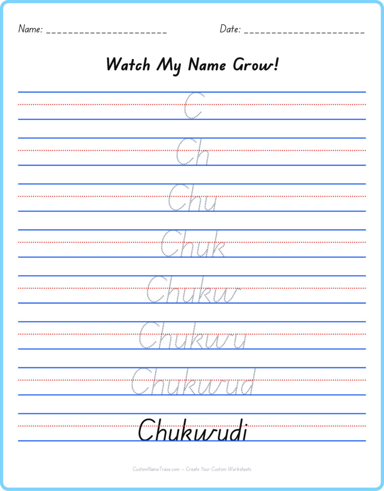 Free Chukwudi custom name tracing - pyramid free worksheet