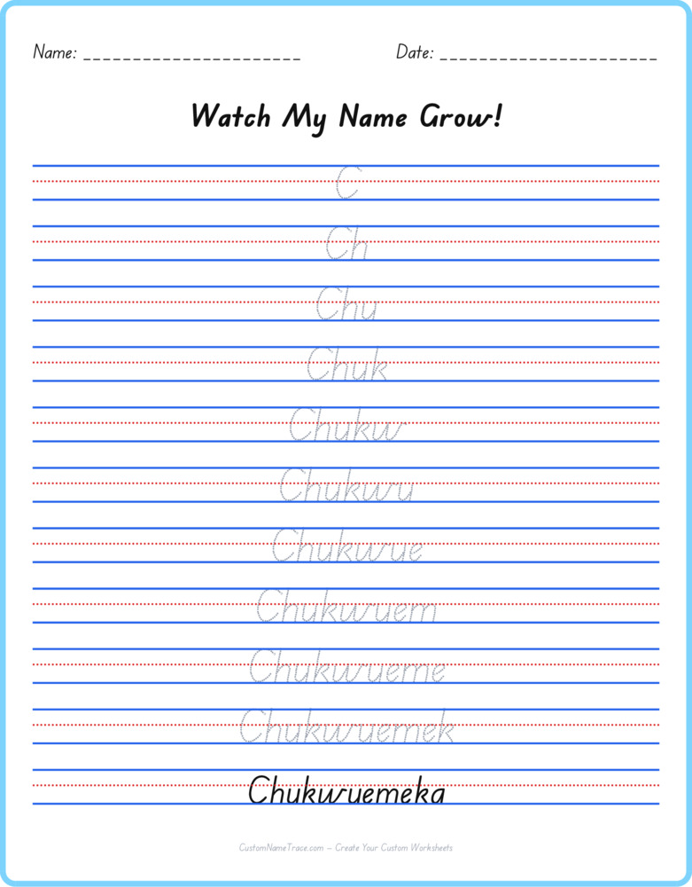 Free Chukwuemeka custom name tracing - pyramid free worksheet