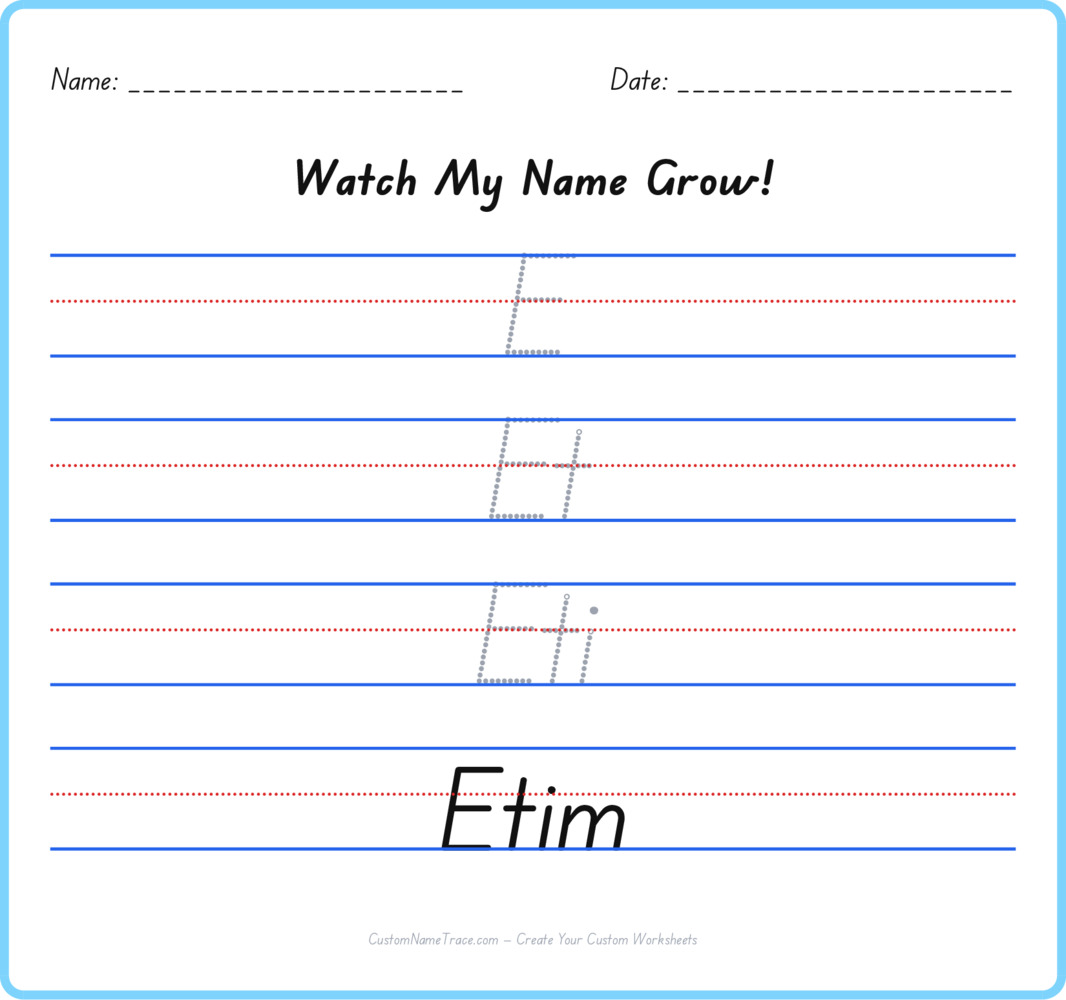 Free Etim custom name tracing - pyramid free worksheet
