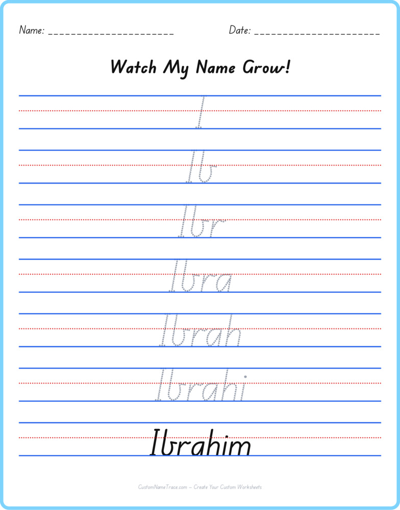 Free Ibrahim custom name tracing - pyramid free worksheet