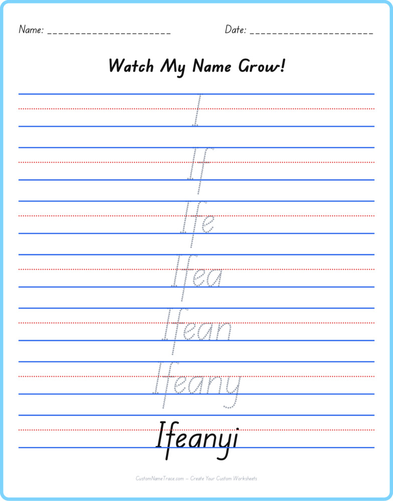 Free Ifeanyi custom name tracing - pyramid free worksheet